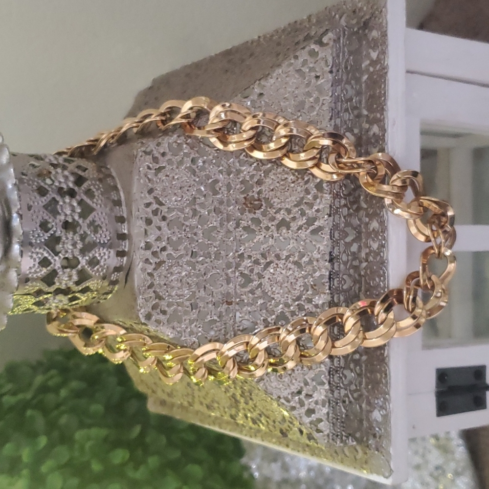 MONET Necklace Double Curb Link Gold Tone Chunky